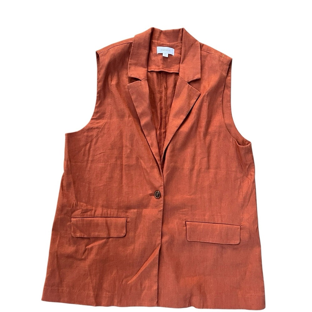 Evereve Womens Single Button Notched Lapel Cali Linen Vest Rust Size Medium